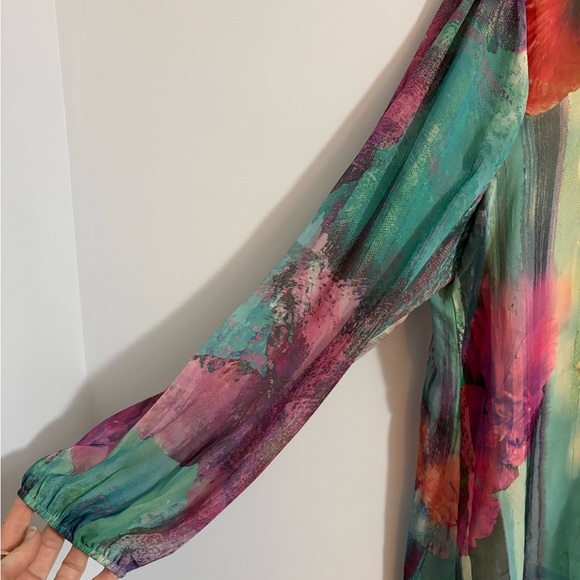 Christopher & Banks Floral V-neck Blouse Sheer Rhinestones Watercolor XL Lined - Picture 3 of 10